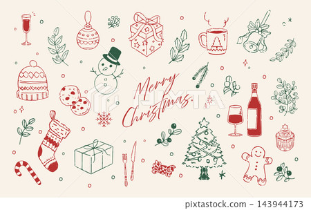 Seasonal materials: Hand-drawn Christmas illustration set Seasonal materials: Hand-drawn Christmas illustration set 143944173