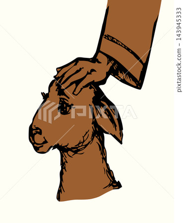 Vector drawing. Man and lamb Vector drawing. Man and lamb 143945333