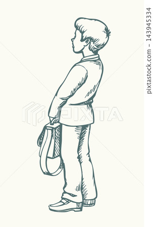 Vector drawing. Small school boy Vector drawing. Small school boy 143945334