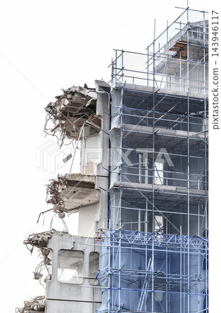 Ruins of building under destruction, urban scene. Ruins of building under destruction, urban scene. 143946117
