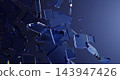 Modern abstract geometric 3d background with transparent blue glass blocks flying in air. Dynamic square pattern with light refraction and dispersion effects on dark gradient backdrop. 3D illustration Modern abstract geometric 3d background with transparent blue glass blocks flying in air. Dynamic square pattern with light refraction and dispersion effects on dark gradient backdrop. 3D illustration 143947426