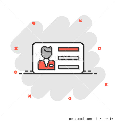 Id card icon in comic style. Identity tag cartoon vector illustration on white isolated background. Driver licence splash effect business concept. 143948016