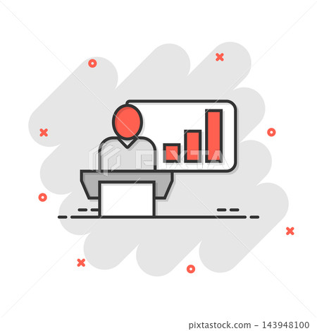 People on podium icon in comic style. Speaker cartoon vector illustration on white isolated background. Audience orator splash effect business concept. People on podium icon in comic style. Speaker cartoon vector illustration on white isolated background. Audience orator splash effect business concept. 143948100