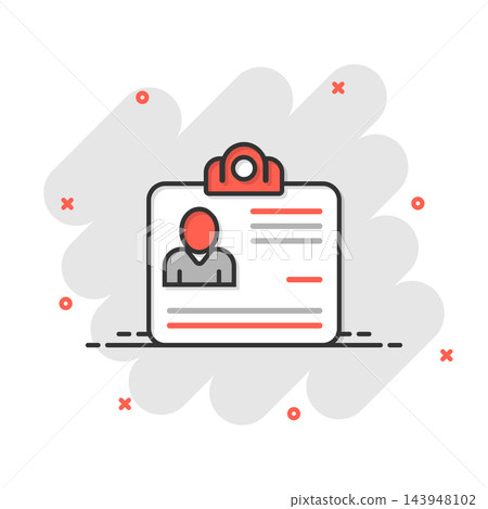 Id card icon in comic style. Identity tag cartoon vector illustration on white isolated background. Driver licence splash effect business concept. 143948102