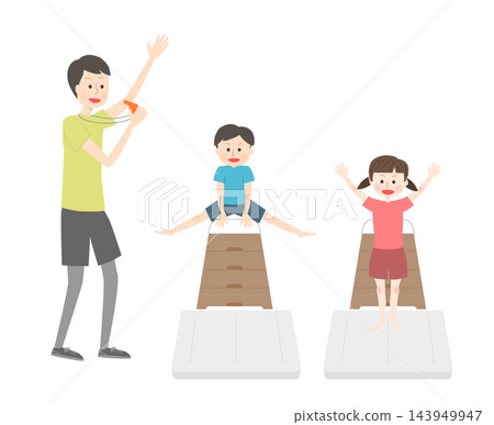 孩子們在體操課上跳過跳箱 143949947