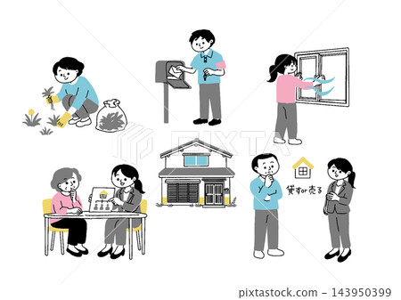 插圖：一位女士打開空房子裡的窗戶通風；房屋管理/濕度控制 143950399