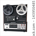 Reel-to-reel tape recorder with reels and magnetic tape. Vector. 143950485