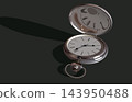 Round gold pocket watch on a strap. Vector. 143950488