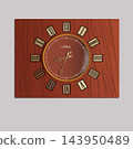 Wall clock with Roman numerals on a wooden board. Vector. 143950489
