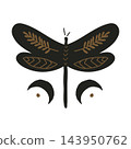 Mystical dragonfly illustration with crescent moon and botanical branch wings on white background 143950762