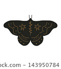 Mystical moth illustration with star and botanical branch pattern on white background 143950784