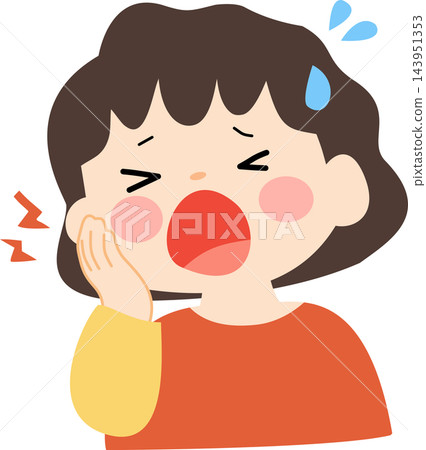 An illustration of a female character crying in pain from a severe toothache,ideal for dental health and emergency care concepts. 143951353