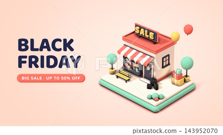 Isometric store building with Black Friday sale promotion banner Isometric store building with Black Friday sale promotion banner 143952070