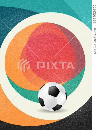 Abstract soccer ball on colorful retro circles background with grainy texture Abstract soccer ball on colorful retro circles background with grainy texture 143952602