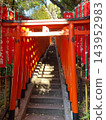 The vermilion torii gates and stone steps of the shrine exude the beauty of traditional Japan. 143952983
