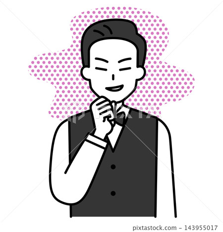 A male restaurant employee plotting something A male restaurant employee plotting something 143955017