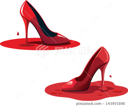 Red high heel shoe melting into a puddle of red paint 143955890