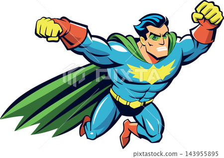 Superhero flying and attacking with fists forward Superhero flying and attacking with fists forward 143955895