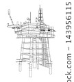 offshore oil rig wireframe illustration. Vector 143956115