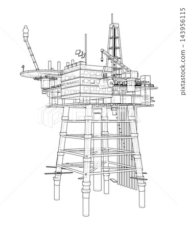 offshore oil rig wireframe illustration. Vector offshore oil rig wireframe illustration. Vector 143956115