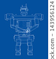 Humanoid Robot Blueprint Drawing. Vector 143956124