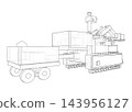 Tracked machine with articulated arm. Vector 143956127