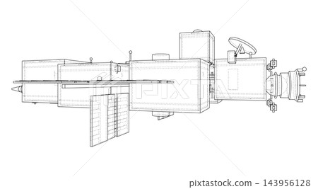 Space station technical line illustration. Vector 143956128