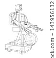 Robotic arm and wheel technical drawing. Vector 143956132