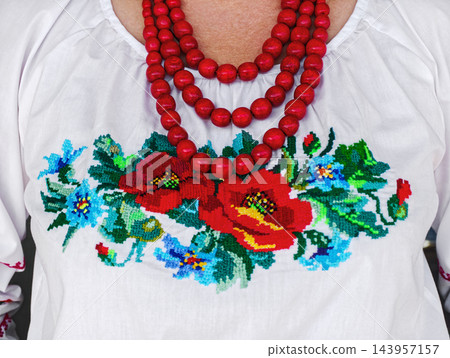 Ukrainian embroidered cross stitch and red namysto Ukrainian embroidered cross stitch and red namysto 143957157