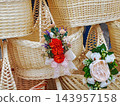 Set of Easter baskets decorated with colorful flowers 143957158