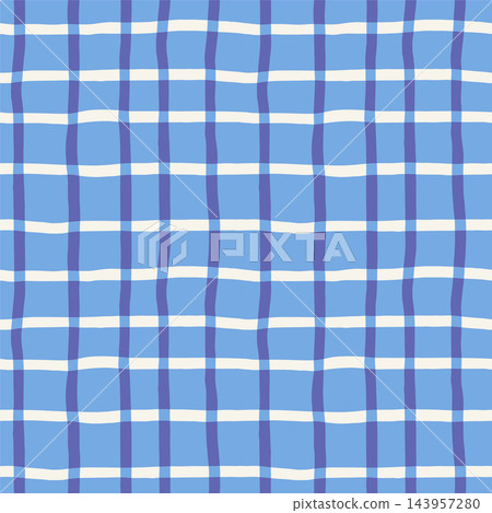 Naive blue Amalfi checkered seamless pattern, hand painted wobbly plaid grid, rustic Mediterranean gingham style illustration repeat with lively strokes for relaxed coastal inspired graphic design Naive blue Amalfi checkered seamless pattern, hand painted wobbly plaid grid, rustic Mediterranean gingham style illustration repeat with lively strokes for relaxed coastal inspired graphic design 143957280