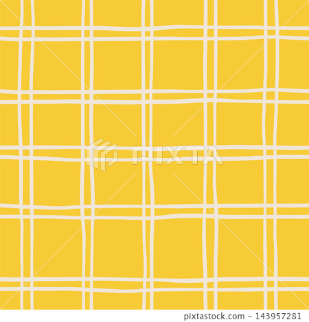 Hand drawn Amalfi gingham seamless pattern, rustic yellow grid check, naive Mediterranean picnic tablecloth inspired illustration repeat with wobbly lines for sunny graphic backgrounds. Vector Hand drawn Amalfi gingham seamless pattern, rustic yellow grid check, naive Mediterranean picnic tablecloth inspired illustration repeat with wobbly lines for sunny graphic backgrounds. Vector 143957281