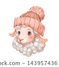 Cute Lamb Illustration Wearing a Light Terracotta Knitted Winter Hat 143957436