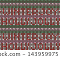 Red and green cross stitch embroidery seamless pattern with geometric stripes and winter quotes, festive traditional needlecraft texture with adjustable stitch thickness for classic holiday fabric 143959975