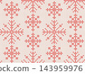 Vibrant red and white cross stitch embroidery seamless pattern with Christmas snowflakes, dense traditional geometric folk ornament with adjustable stitch thickness, classic rustic needlecraft texture 143959976