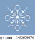 white on blue delicate cross stitch embroidery snowflake vector illustration, whimsical winter weather symbol with adjustable stitch line thickness, elegant needlecraft icon for sweet baby scrapbook 143959979