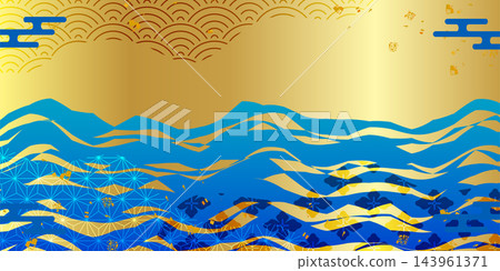 Japanese-style wave pattern and gold background 143961371