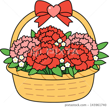 A beautiful illustration of a carnation flower basket decorated with a ribbon and heart,perfect for celebrating Parents' Day and Teachers' Day,expressing gratitude and love. A beautiful illustration of a carnation flower basket decorated with a ribbon and heart,perfect for celebrating Parents' Day and Teachers' Day,expressing gratitude and love. 143961740