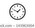 Wall clock icon, black round analog clock with white face, time schedule symbol, flat vector illustration 143963004