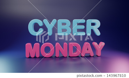 3D render of Cyber Monday glossy blue and pink text on dark blue purple background, online shopping sale concept 3D render of Cyber Monday glossy blue and pink text on dark blue purple background, online shopping sale concept 143967810