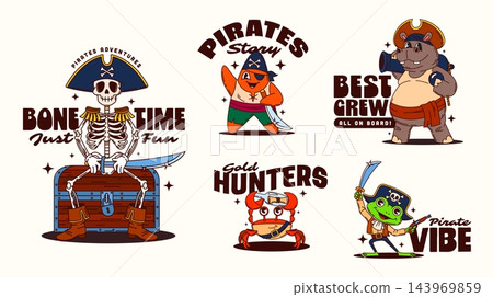Cartoon groovy animal pirates y2k stickers set Cartoon groovy animal pirates y2k stickers set 143969859