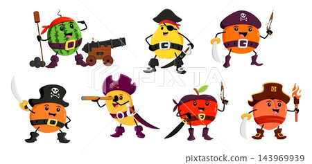 Funny cartoon fruit pirate character set 143969939