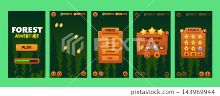 Arcade travel game wooden UI panel and shop window Arcade travel game wooden UI panel and shop window 143969944