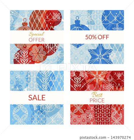 Collection of winter sale square banners with various tree decorations Collection of winter sale square banners with various tree decorations 143970274