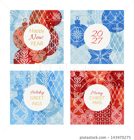 Collection of colorful winter holidays cards, Christmas and New Year greeting cards 143970275