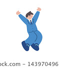 Hand-drawn vector illustration of a man in a suit jumping with his arms raised in a victory pose. 143970496