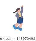 Hand-drawn vector illustration of a woman making a victory pose. 143970498