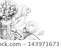 A rectangular frame featuring a bath broom, steam, and a thermometer. This pencil-style illustration is well-suited for bath complexes, spa centers, massage studios,manufacturers of natural cosmetics. 143971673