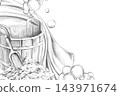 A rectangular frame featuring sea salt with chamomile and bath accessories. This pencil illustration is well-suited for bath complexes, spa centers, massage studios,manufacturers of natural cosmetics. 143971674