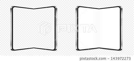 Realistic foldable smartphone mockup with blank white and transparent screen isolated on transparent background Realistic foldable smartphone mockup with blank white and transparent screen isolated on transparent background 143972273